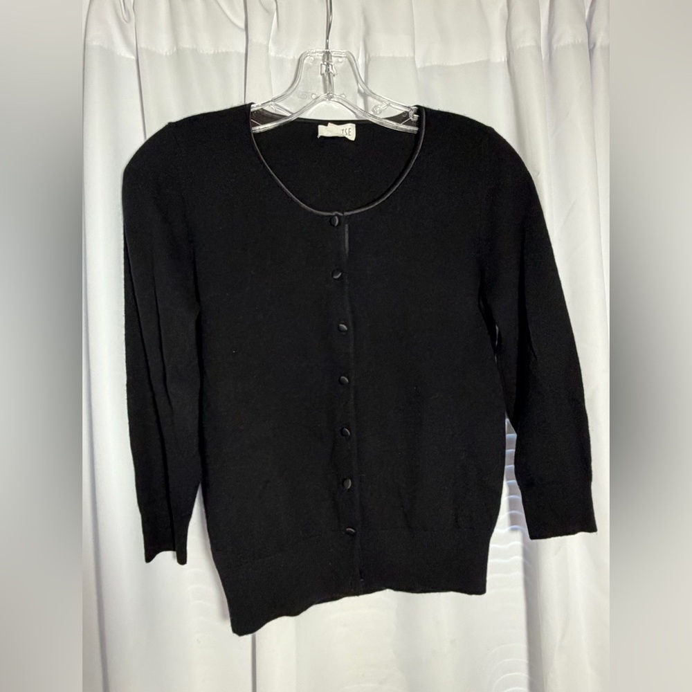 Tse Black Crew Neck Cashmere Cardigan Sweater Sz S